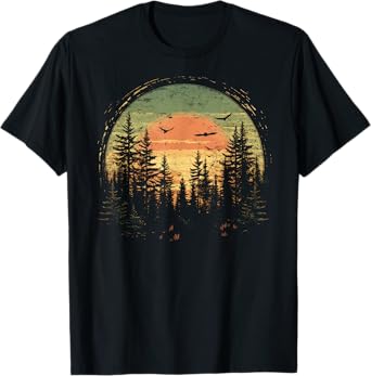 Retro Wilderness Bear Trees Reflection Outdoor Forest T-Shirt