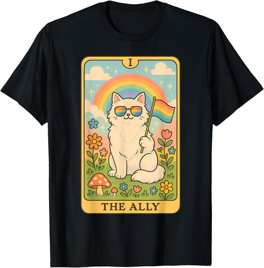Funny Ally Cat Tarot Card Pride Sunglasses Gay Pride LGBTQ T-Shirt