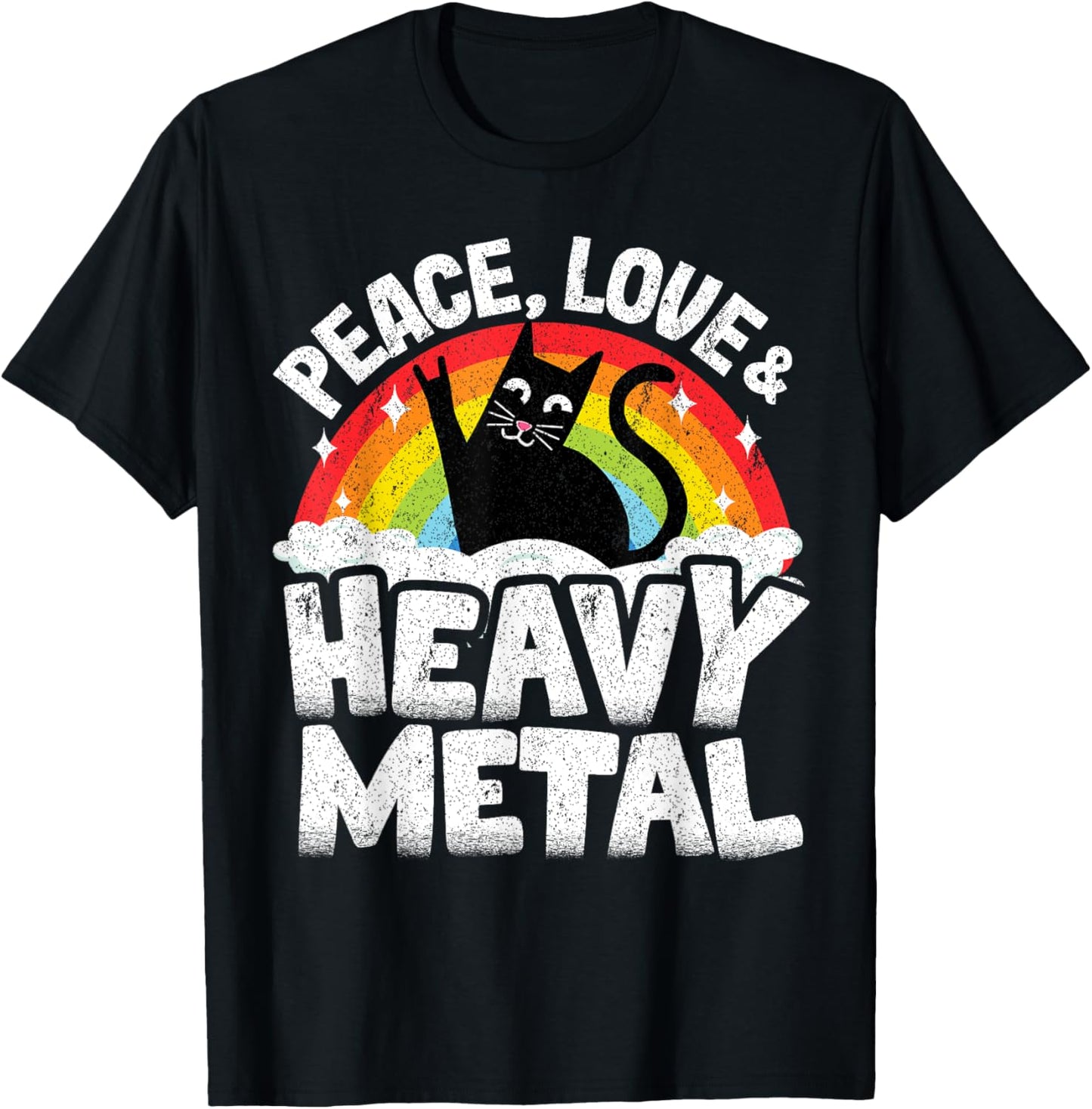 Peace Love & Heavy Metal Cat Kids Punk Band Metal Rainbow T-Shirt