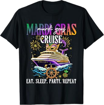 Mardi Gras Cruise Eat Sleep Party Repeat Family Matching T-Shirt