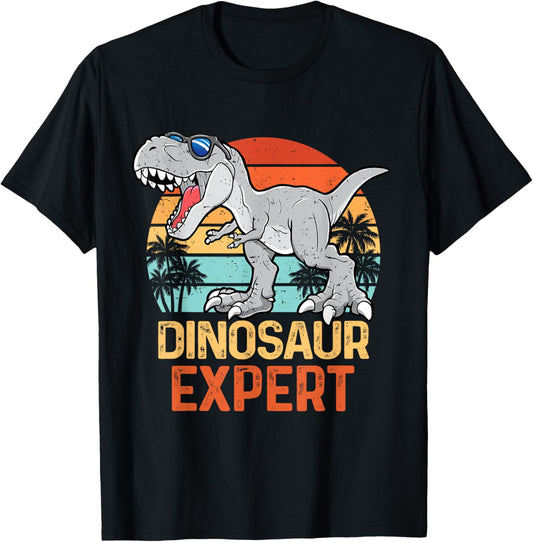 Boys Dinosaur Expert Funny Paleontologist T-Rex Kids Retro T-Shirt, Small