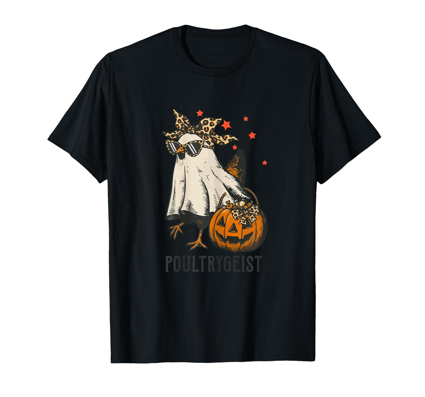 Poultrygeist Chicken Ghost Leopard Coquette Bow Halloween T-Shirt