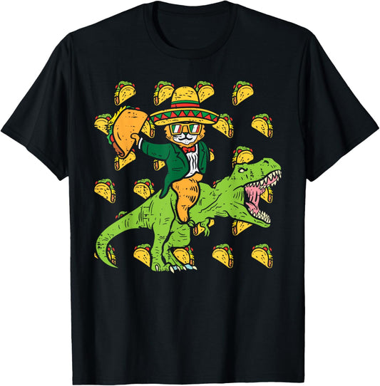 Mexican Cat Trex Tacos Funny Cinco De Mayo Fiesta Dinosaur T-Shirt for Men Women Girls Kids