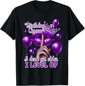 Retro Purple Birthday Queen I Dont Get Older I Level Up T-Shirt