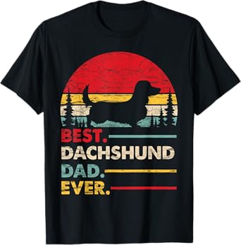 Dachshund Long Haired Best Dad Ever Gift Dog Vintage Retro Men Women Kids T-Shirt