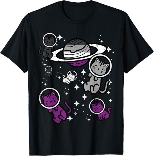 Asexual Cats Planet Ace Pride Flag Lgbt Space Women Girl Kid T-Shirt