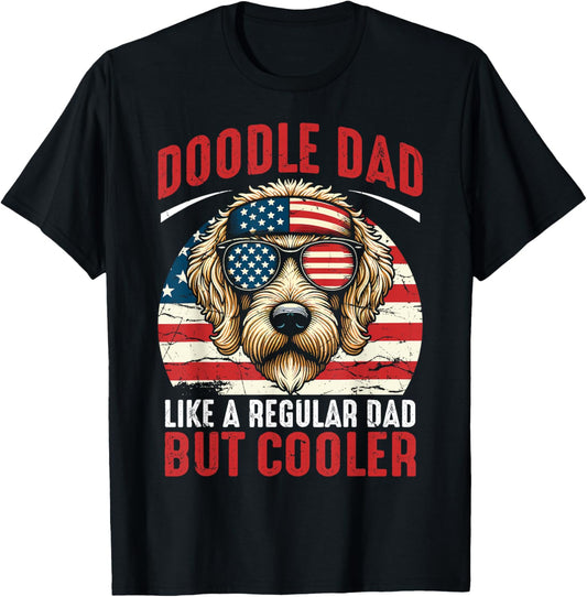 Mens USA American Flag Doodle Dad Like A Regular Dad But Cooler T-Shirt