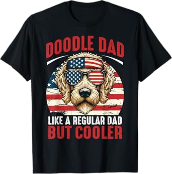 Mens USA American Flag Doodle Dad Like A Regular Dad But Cooler T-Shirt