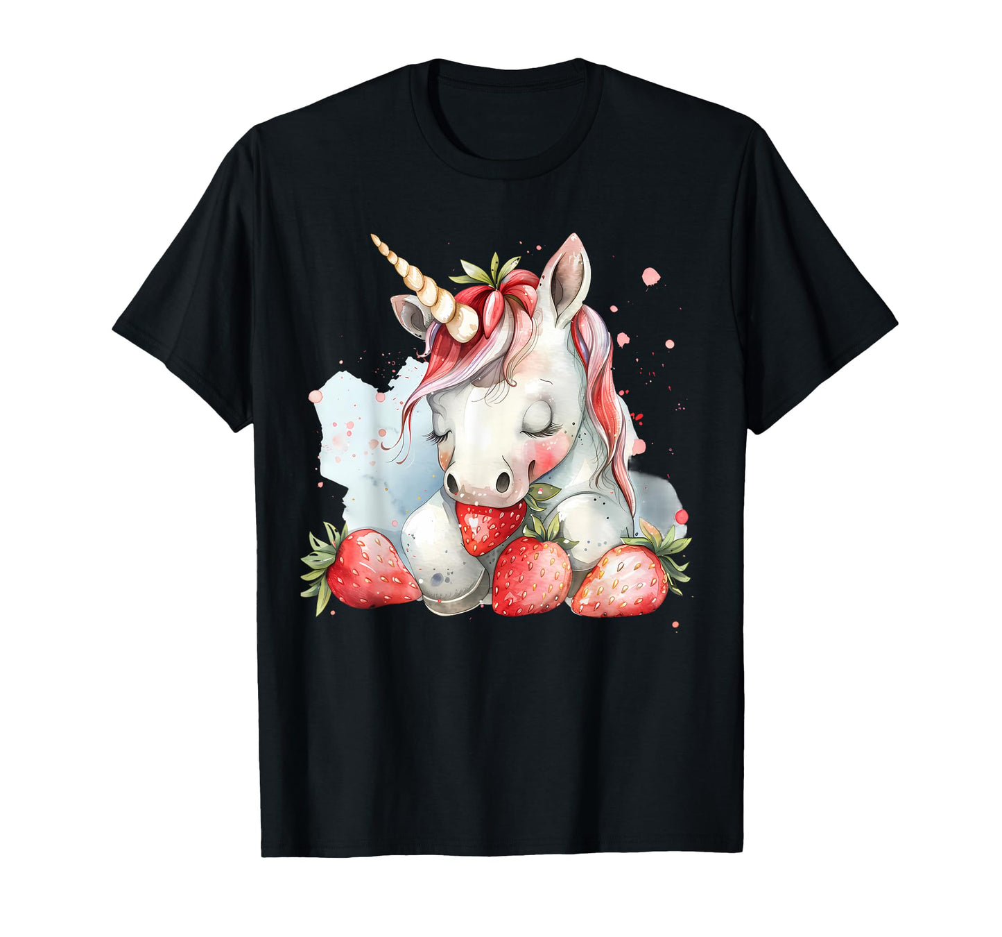 Strawberry Unicorn Cute Strawberries Drawing Watercolor T-Shirt