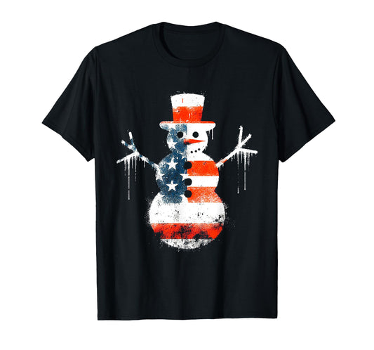 Snowman American Flag - Patriotic USA Snowman Xmas Lover T-Shirt