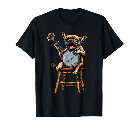 French Bulldog Frenchie Dog Bluegrass Banjo Player T-Shirt