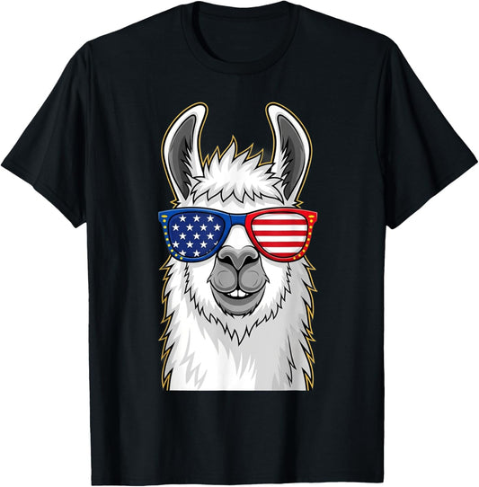 American Flag Llama Funny Patriotic 4th of July Animal T-Shirt
