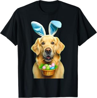 Cute Bunny Ear Golden Retriever Dog Easter Eggs Basket Owner T-Shirt