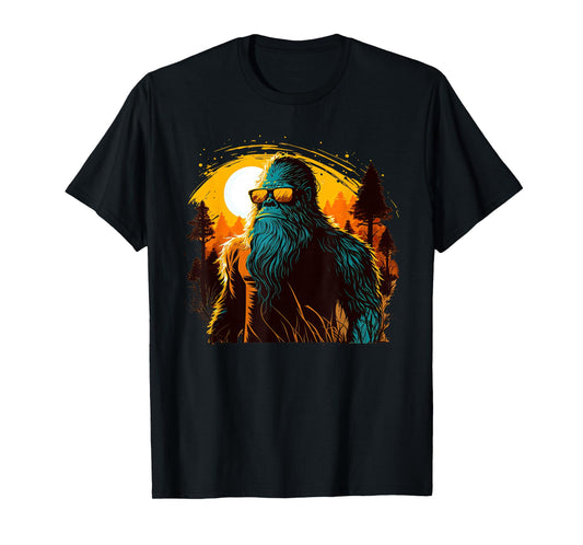 Cool Bigfoot Sasquatch Sunset Forest Retro Cryptid yeti T-Shirt