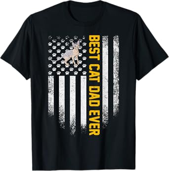 Vintage USA American Flag Best Sphynx Cat Dad Ever Funny Women Men T-Shirt