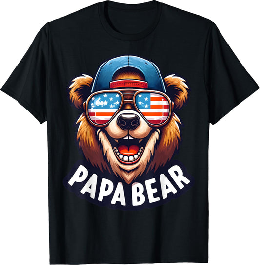 Papa Bear Shirt Fathers Day Gift US American Flag Best Dad Men T-Shirt