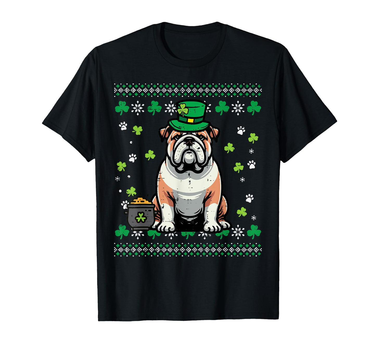 St Patricks Dog English Bulldog Saint Paddys Men Women Kids T-Shirt