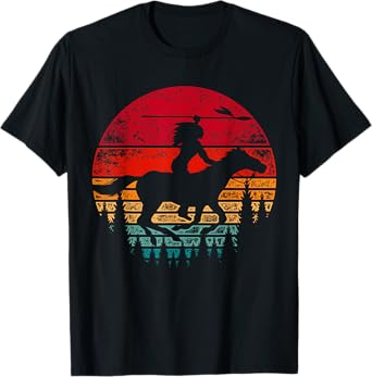 Indian Pride Horse Riding Indigenous Retro Native American T-Shirt