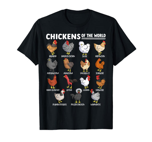 Chickens of The World Farm Animal Lover Educational Chicken T-Shirt