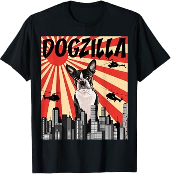 Funny Retro Japanese Dogzilla Boston Terrier T-Shirt