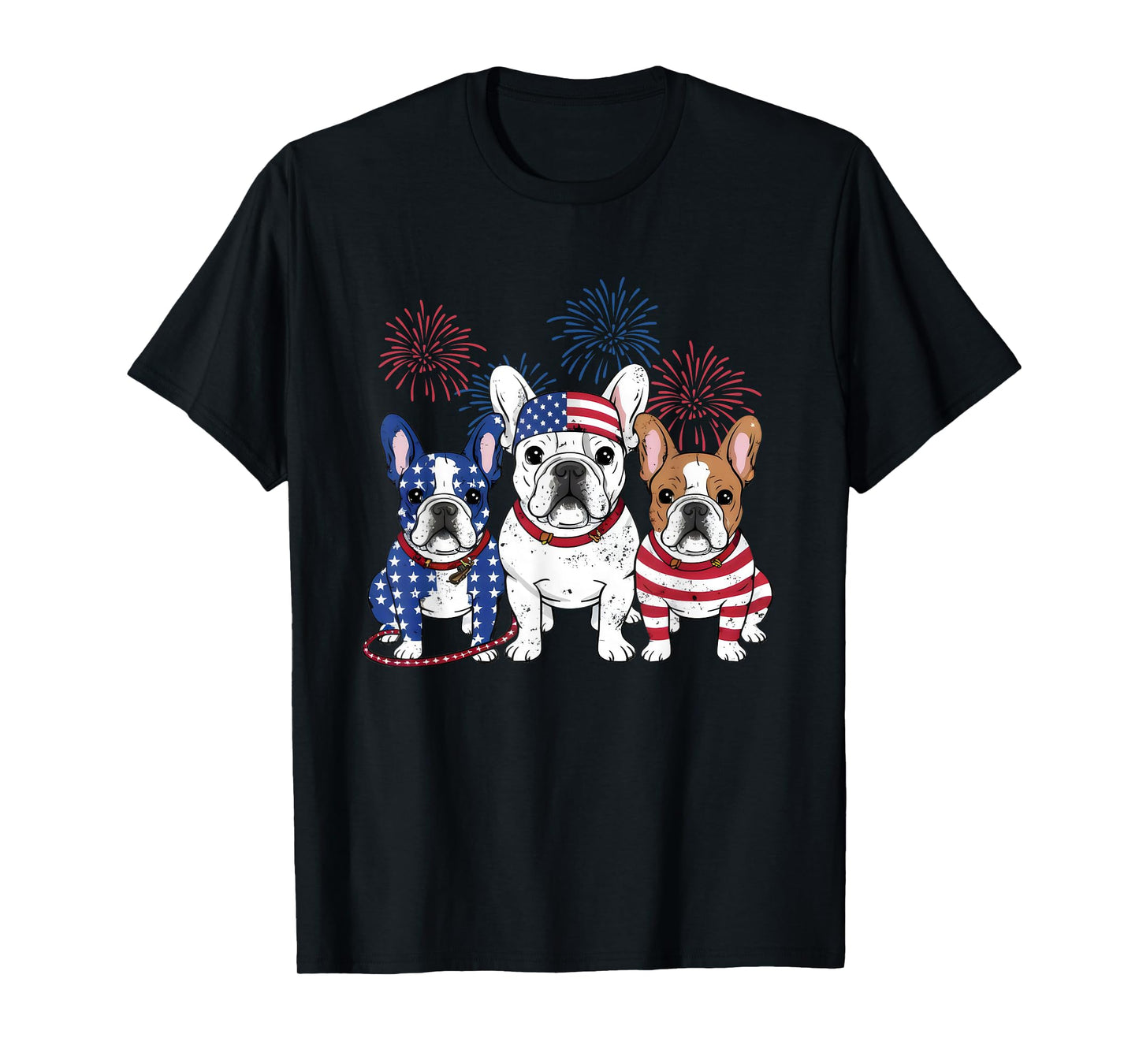 3 US Flag French Bulldogs 4th Of July Patriotic Frenchie Dog T-Shirt