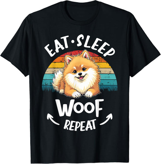 Pomeranian Pom-Dog Eat Sleep Repeat T-Shirt