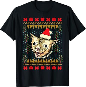 Ugly Christmas Sweater Coughing Cat Meme Men Women Kids T-Shirt