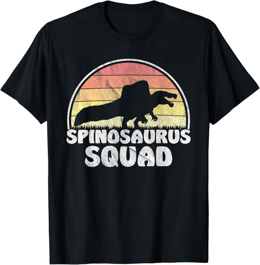 Spinosaurus Squad - Retro Sunset Dinosaur T-Shirt