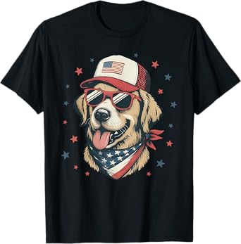 Golden Retriever Dog Patriotic 4th of July American USA Flag T-Shirt