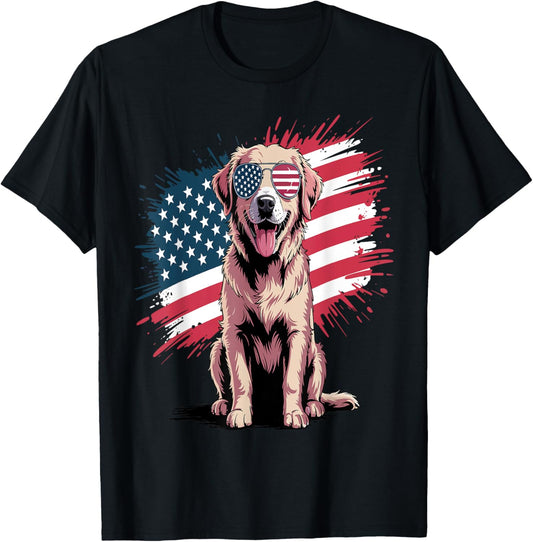 Golden Retriever USA Retro 4th Of July American Flag Women T-Shirt