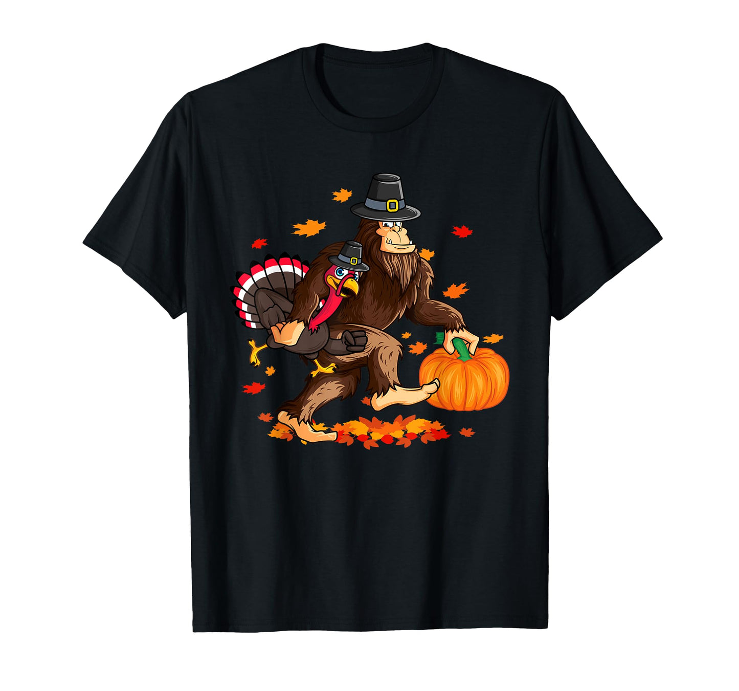 Funny Bigfoot Thanksgiving Pilgrim Turkey Pumpkin For Boys T-Shirt