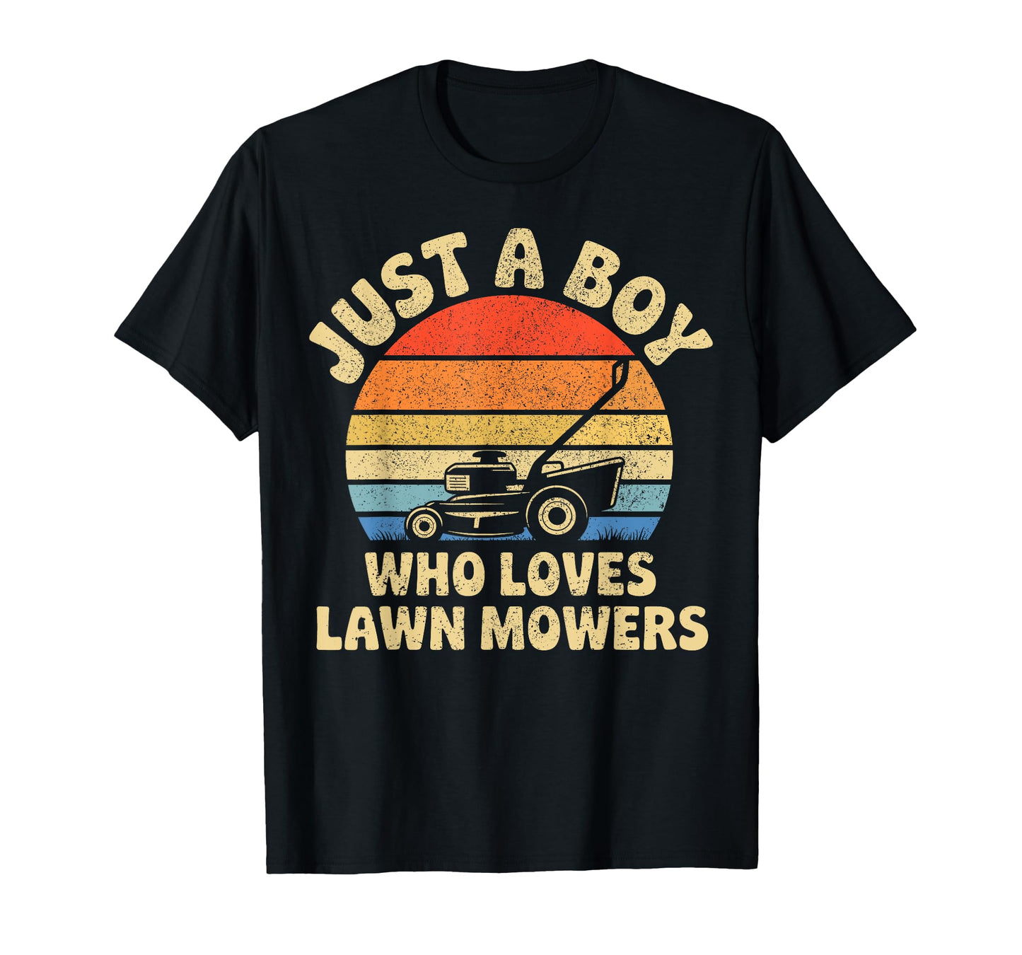 Vintage Lawn Mowing Just a Boy Who Loves Lawn Mowers Funny T-Shirt