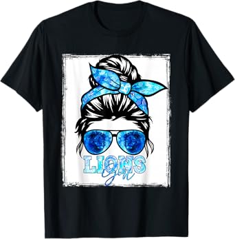 Retro Lions Girl Messy Bun Sports Team Matching Outfit T-Shirt