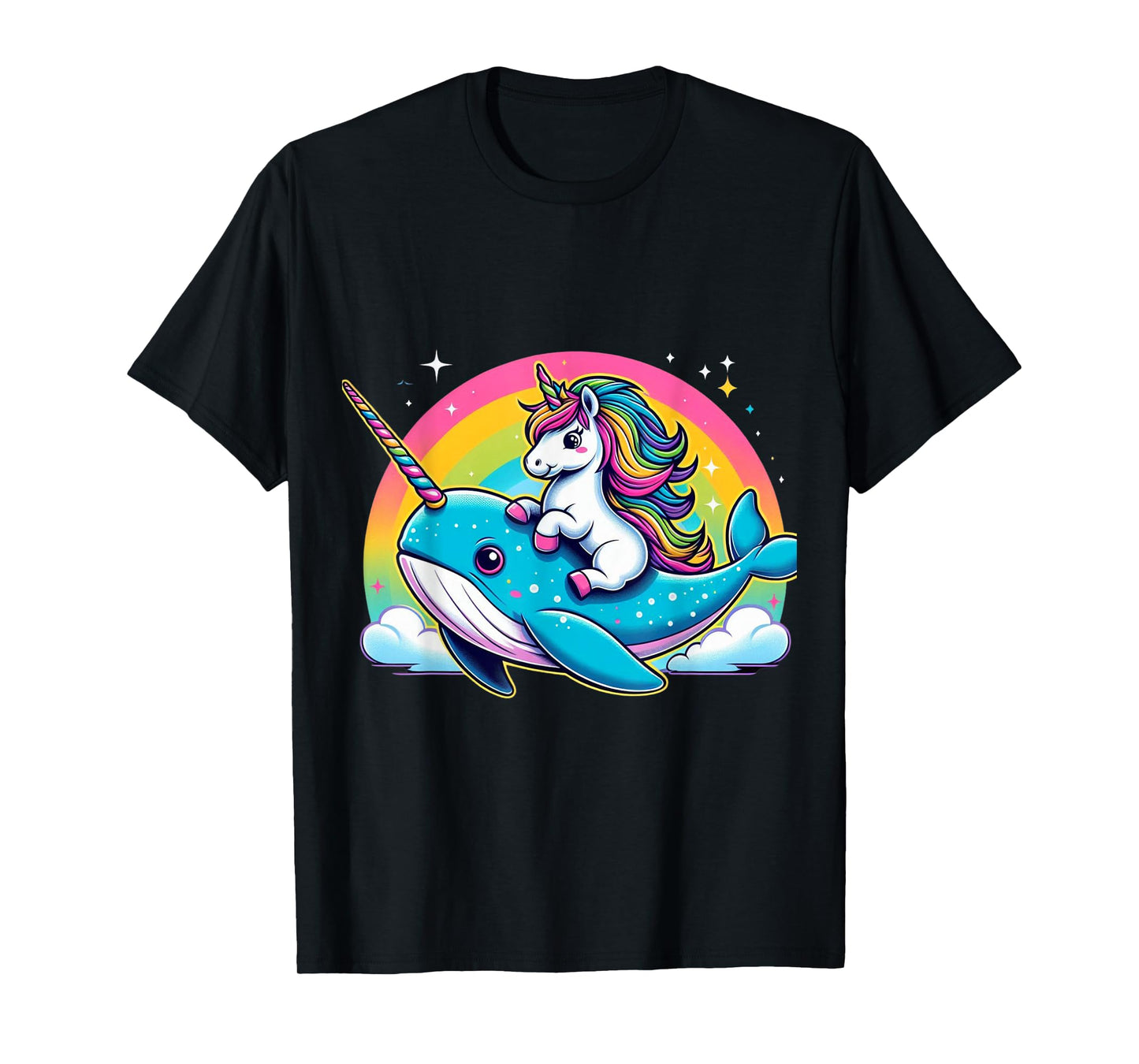 Unicorn Riding Narwhal Boys Girls Men Women Kids Rainbow T-Shirt