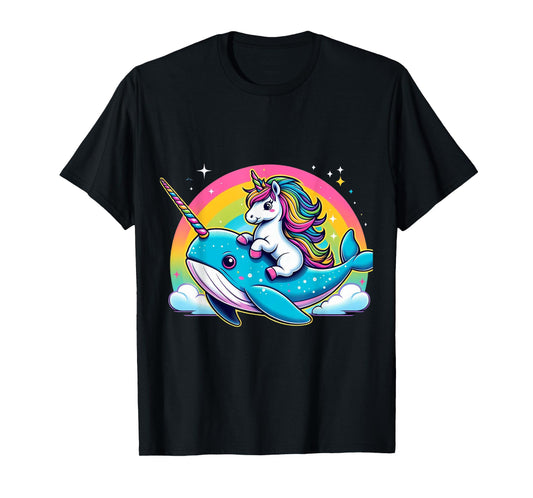 Unicorn Riding Narwhal Boys Girls Men Women Kids Rainbow T-Shirt