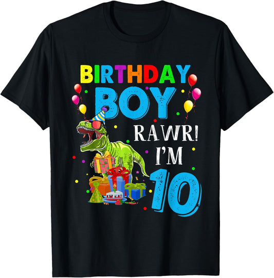 Dino Themed Birthday Boy 10th Birthday 10 Year Old Dinosaur T-Shirt
