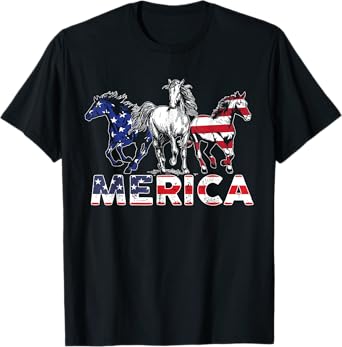 4th Of July Horse American US Flag Horse Riding T-Shirt