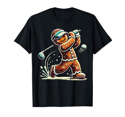 Gingerbread Playing Golf ball Christmas Golf lover Xmas T-Shirt