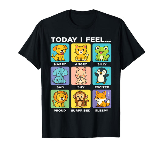Today I Feel... Funny Animals Emotional Boxes Emotions Kids T-Shirt