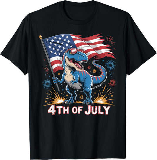 4th Of July Dinosaur America Patriotic American Flag Funny T-Shirt