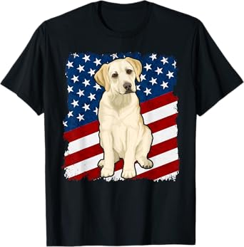 Yellow Labrador Dog American Flag T-Shirt for Women Kids Men