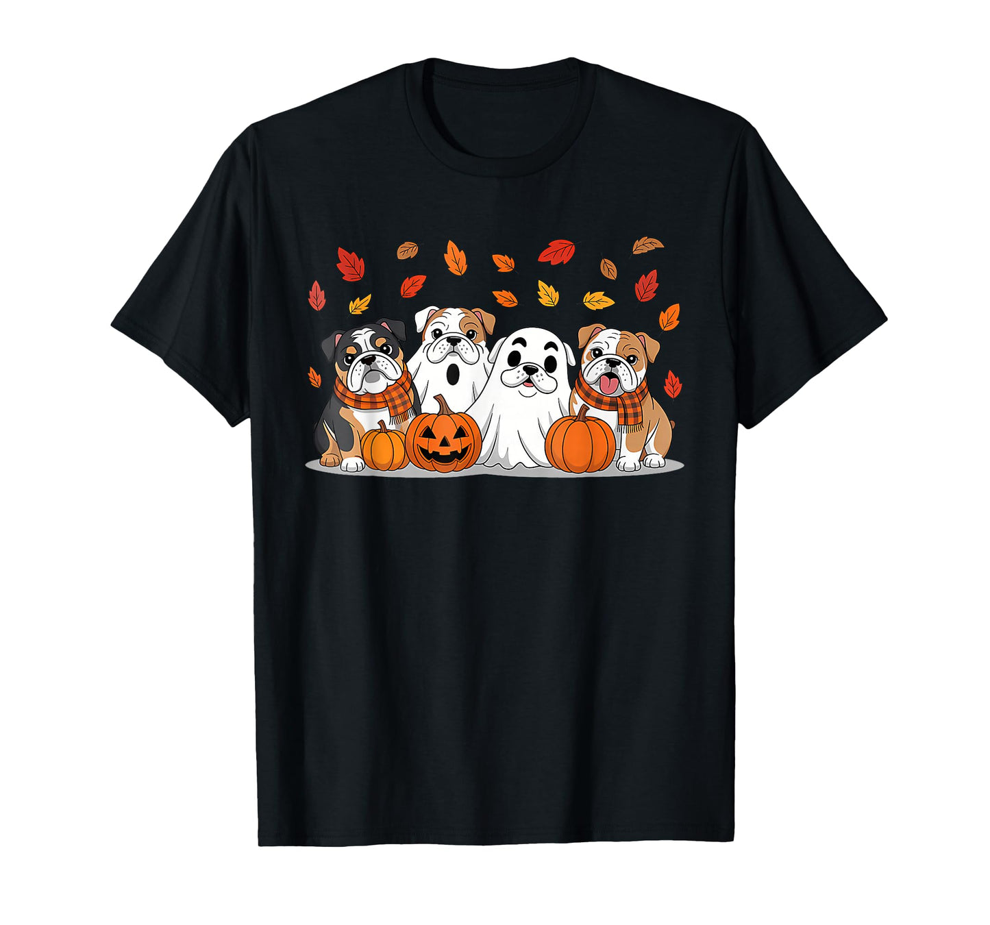 Cute English Bulldog Ghost Autumn Thanksgiving Halloween T-Shirt