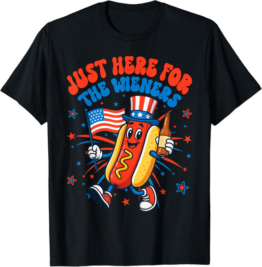 I'm Just Here For The Wieners Funny 4th Of July Hot Dog T-Shirt