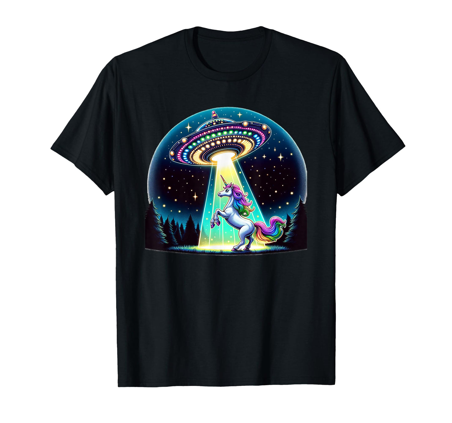 Rainbow Unicorn Abduction Alien Invasion Funny UFO Spaceship T-Shirt