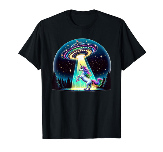 Rainbow Unicorn Abduction Alien Invasion Funny UFO Spaceship T-Shirt