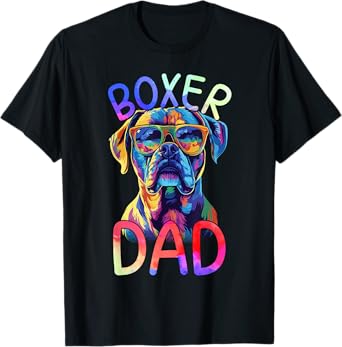 Boxer Dog Lover Colorful Pop Art Mens Boxer Dog Dad T-Shirt