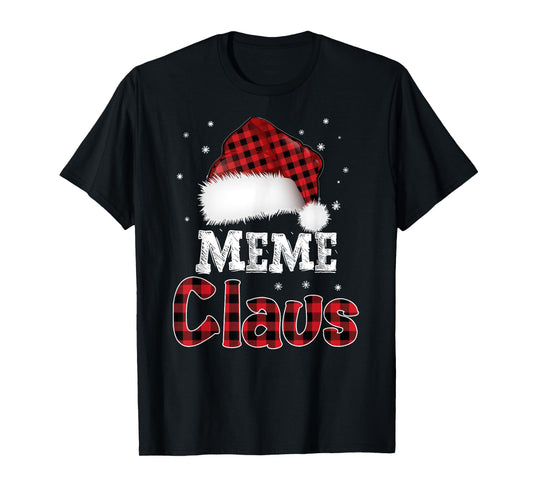 Meme Claus Christmas Red Plaid Pajama Family Matching T-Shirt