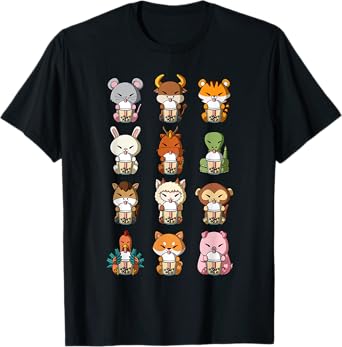 Boba Bubble Milk Tea Chinese Zodiacs Animal Lunar New Year T-Shirt