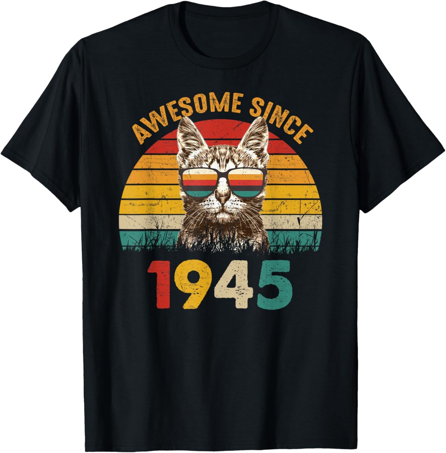 80th Birthday 80 years old Cat Lover Awesome Since 1945 T-Shirt