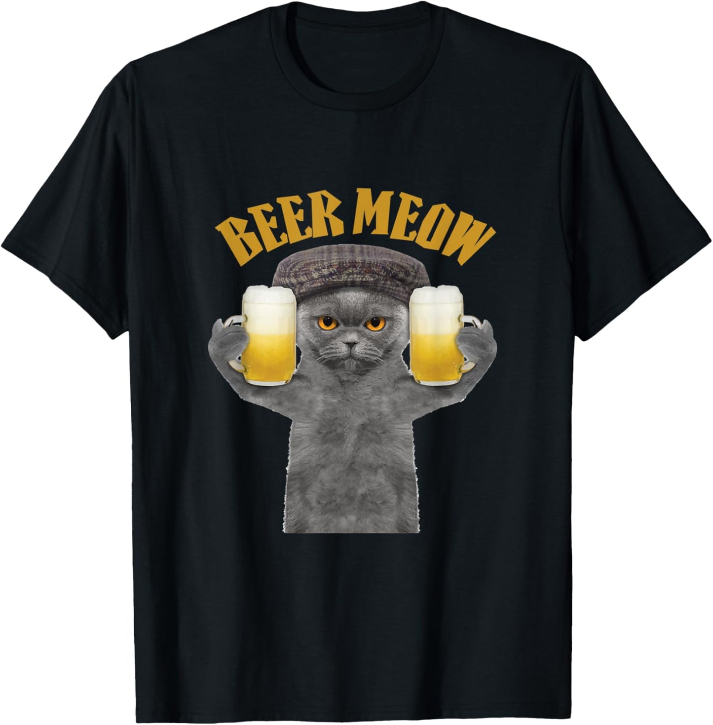 Beer Meow Cat Kitty Drinking or Serving Alcohol T-Shirt
